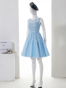 Mini Length Baby Blue Court Dresses for Sweet 16 Scoop Sleeveless Zipper