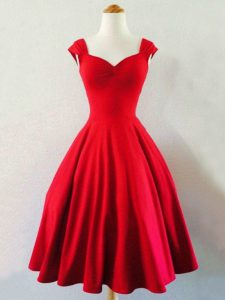 Red Straps Neckline Ruching Vestidos de Damas Sleeveless Lace Up