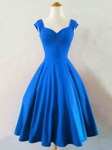 Elegant Blue Lace Up Quinceanera Court of Honor Dress Ruching Sleeveless Knee Length