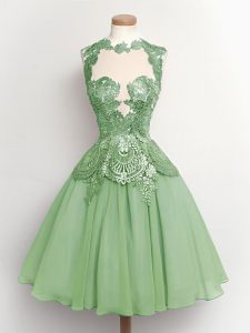 Elegant Knee Length Lace Up Dama Dress for Quinceanera Green for Prom and Party and Wedding Party with Lace