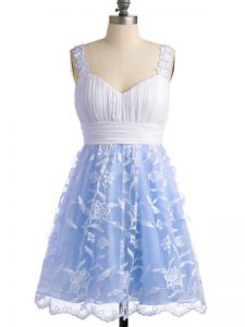 Super Knee Length Lace Up Dama Dress for Quinceanera Light Blue for Prom and Party and Wedding Party with Lace