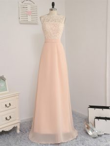 Peach Dama Dress Prom and Party with Lace Bateau Sleeveless Backless