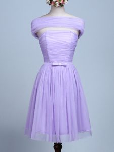 Suitable Mini Length Lavender Quinceanera Court Dresses Strapless Sleeveless Side Zipper