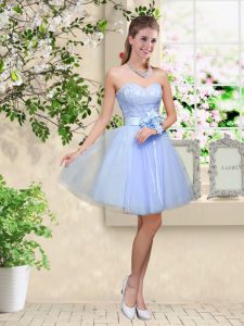 Attractive Sweetheart Sleeveless Tulle Dama Dress for Quinceanera Lace and Belt Lace Up