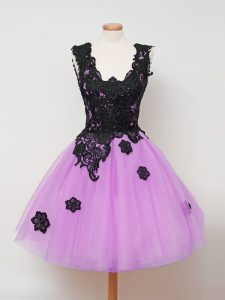 Super Lilac Sleeveless Appliques Knee Length Dama Dress