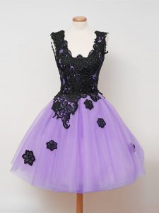 Artistic Lilac Zipper Vestidos de Damas Appliques Sleeveless Knee Length