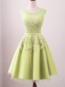 Custom Made Yellow Sleeveless Tulle Lace Up Dama Dress for Prom and Party and Wedding Party