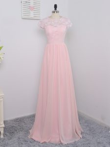Discount Baby Pink Short Sleeves Lace Floor Length Court Dresses for Sweet 16