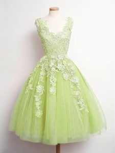 Colorful Yellow Green Damas Dress Prom and Party and Wedding Party with Lace V-neck Sleeveless Lace Up