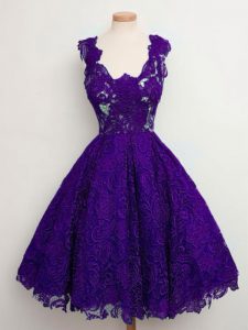 Clearance Purple Sleeveless Lace Lace Up Dama Dress for Prom and Party and Wedding Party