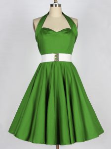 Knee Length Green Quinceanera Court Dresses Taffeta Sleeveless Belt