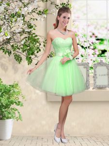 Comfortable Sleeveless Knee Length Lace and Belt Lace Up Quinceanera Court of Honor Dress with