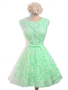 Trendy Apple Green Court Dresses for Sweet 16 Prom and Party and Wedding Party with Belt Scoop Sleeveless Lace Up