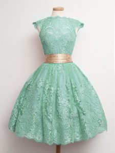 Cap Sleeves Belt Lace Up Quinceanera Court of Honor Dress