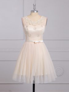 Sleeveless Appliques and Belt Lace Up Dama Dress for Quinceanera
