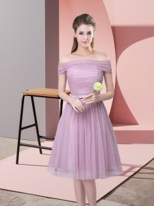 Empire Court Dresses for Sweet 16 Lavender Off The Shoulder Tulle Sleeveless Knee Length Side Zipper