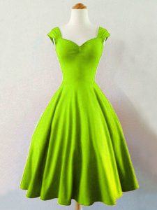 Flirting Yellow Green Lace Up Quinceanera Dama Dress Ruching Sleeveless Mini Length