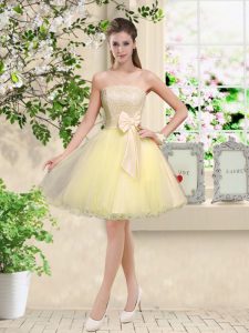 Light Yellow Vestidos de Damas Prom and Party with Lace and Belt Off The Shoulder Sleeveless Lace Up