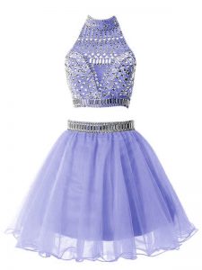 Cute Sleeveless Knee Length Beading Zipper Quinceanera Dama Dress with Lavender