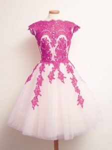 Suitable Multi-color Scalloped Lace Up Appliques Court Dresses for Sweet 16 Sleeveless