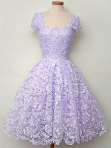 Beauteous Lavender A-line Lace Scoop Sleeveless Lace Knee Length Lace Up Quinceanera Court of Honor Dress
