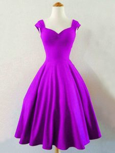 Eggplant Purple A-line Taffeta Straps Sleeveless Ruching Knee Length Lace Up Court Dresses for Sweet 16