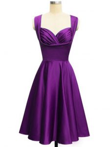 Ruching Quinceanera Court Dresses Eggplant Purple Lace Up Sleeveless Knee Length