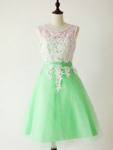 Latest A-line Dama Dress for Quinceanera Apple Green Scoop Tulle Sleeveless Knee Length Lace Up