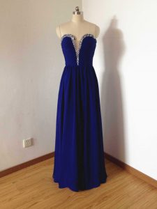 Best Royal Blue Chiffon Side Zipper Dama Dress Sleeveless Floor Length Beading