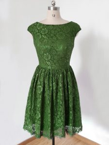 Sophisticated Olive Green Empire Lace Quinceanera Dama Dress Lace Up Lace Cap Sleeves Knee Length