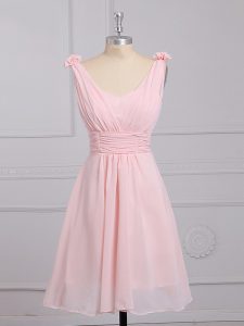 Smart Baby Pink Empire Chiffon Straps Sleeveless Hand Made Flower Mini Length Lace Up Dama Dress for Quinceanera