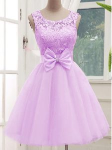 Cute Scoop Sleeveless Lace Up Quinceanera Court of Honor Dress Lilac Tulle