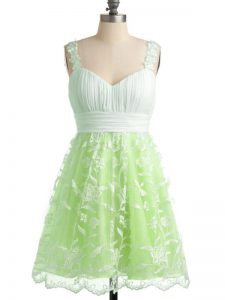 Dramatic Yellow Green Lace Lace Up Straps Sleeveless Knee Length Quinceanera Court Dresses Lace
