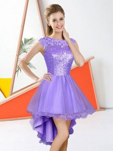 Lavender Sleeveless Organza Backless Quinceanera Court Dresses for Prom and Party