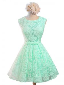 Graceful Lace Sleeveless Knee Length Court Dresses for Sweet 16 and Belt