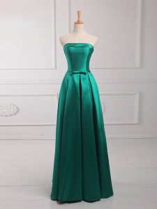 Hot Selling Dark Green Satin Lace Up Damas Dress Sleeveless Floor Length Belt