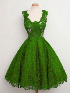 Low Price Knee Length A-line Sleeveless Green Quinceanera Court of Honor Dress Lace Up