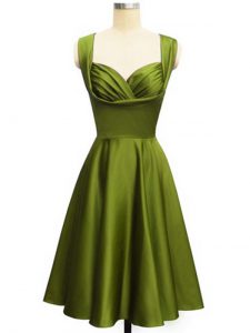 Olive Green Sleeveless Knee Length Ruching Lace Up Damas Dress