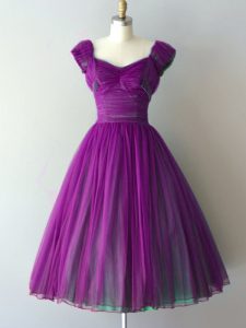 Sexy Knee Length A-line Cap Sleeves Purple Quinceanera Court Dresses Lace Up