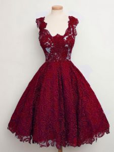 Trendy Wine Red Dama Dress Prom and Party and Wedding Party with Lace Straps Sleeveless Lace Up