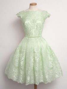 Scalloped Cap Sleeves Quinceanera Court Dresses Knee Length Lace Yellow Green Lace