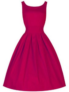 Fuchsia A-line Scoop Sleeveless Taffeta Knee Length Lace Up Ruching Court Dresses for Sweet 16
