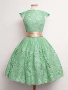 Fancy Cap Sleeves Belt Lace Up Dama Dress for Quinceanera