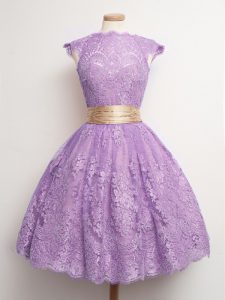 Trendy Knee Length Ball Gowns Cap Sleeves Lavender Damas Dress Lace Up
