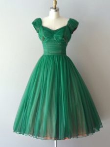 Glorious Green V-neck Neckline Ruching Quinceanera Dama Dress Cap Sleeves Lace Up