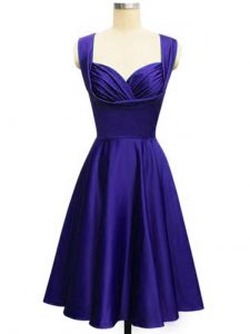Knee Length Lace Up Court Dresses for Sweet 16 Purple for Prom and Party and Wedding Party with Ruching