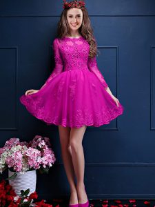 3 4 Length Sleeve Lace Up Mini Length Beading and Lace and Appliques Court Dresses for Sweet 16