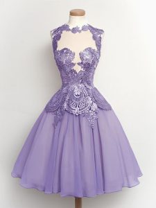 Extravagant Knee Length A-line Sleeveless Lilac Quinceanera Dama Dress Lace Up