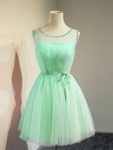 Custom Designed Apple Green Lace Up Damas Dress Belt Sleeveless Knee Length