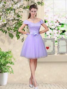 Knee Length A-line Cap Sleeves Lilac Damas Dress Lace Up